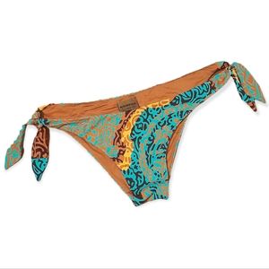 MISS BIKINI LUXE SIZE MEDIUM KNOT TIE BEACH TEAL TAN BOHO CUTEY BIKINI BOTTOM